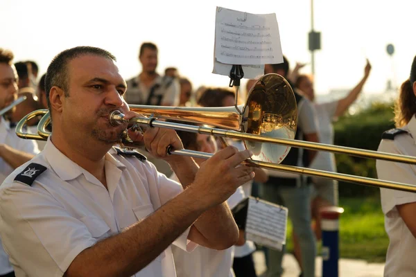 Izmir Turkey September 2023 Trombonist Engrossed His Performance Public Event — Stock Photo, Image