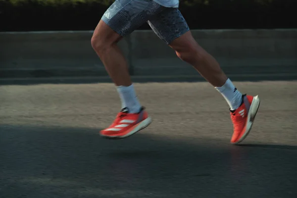 Izmir Turkey September 2023 Close Male Runner Feet Featuring Adidas — Stock Photo, Image