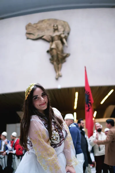 Tirana Albania November Girl Student Traditional Albanian Attire Poses Front — Stock Photo, Image