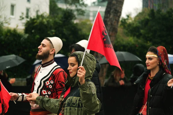 Tirana Albania November 2023 Avenue Martyrs Nation Students People Traditional — Stock Photo, Image