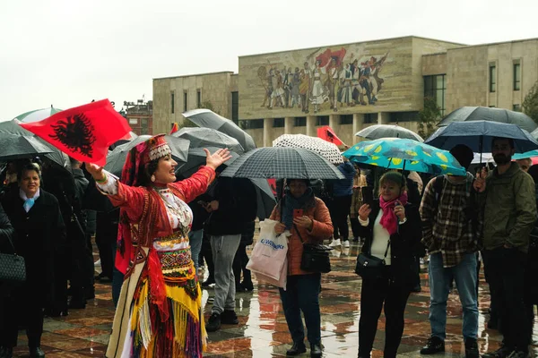 Tiran Arnavutluk Kasım 2023 Yağmurlu Bir Bağımsızlık Günü Nde Skanderbeg — Stok fotoğraf