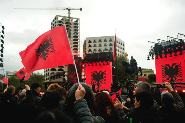 Tiran Arnavutluk Kasım 2023 Yağmurlu Bir Bağımsızlık Günü Nde Skanderbeg — Stok fotoğraf