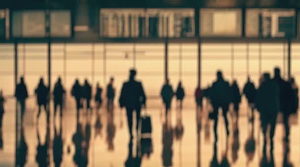 Niewyraźne Wideo Rejestruje Tętniące Życiem Sylwetki Podróżników Bagażem Lotnisku — Wideo stockowe