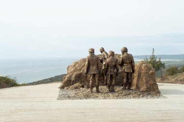 Canakkale, Turkey - Mar 19 2024: Photo of the monument depicting Ataturk and his companions observing at Conkbayiri in Canakkale clipart
