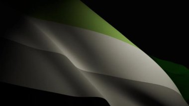 Dalgalı bir aromantik gurur bayrağının, canlı renklerini ve akıcı hareketlerini vurgulayan, spot ışıklarıyla aydınlatılmış, 3 boyutlu gerçekçi bir animasyonu.