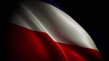 Yugoslavya bayrağını sallayan, mavi, beyaz ve kırmızı yatay çizgilerini akışkan bir hareketle gösteren, yakın plan, spot ışıklarıyla aydınlatılmış, üç boyutlu gerçekçi bir animasyon.