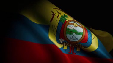 Ekvador bayrağının canlı renklerini ve pürüzsüz, akıcı hareketlerini gösteren, yakın plan, spot ışıklarıyla aydınlatılan 3D animasyonu.