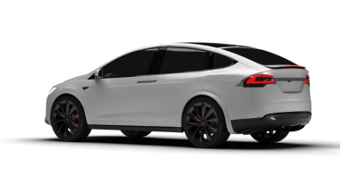 Şeffaf arkaplan, beyaz Tesla Model X 'in tam soldan görünüşü aerodinamik gövdesini, minimalist stilini ve gelişmiş EV teknolojisini yüksek kalite 3D görüntüleme