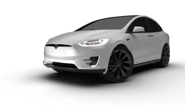 İzmir, Türkiye - 19 Aralık 2025: Şeffaf arkaplan, beyaz Tesla Model X 'in yarı- soldan görünüşü aerodinamik şeklini, keskin farlarını ve fütüristik elektrik tasarımını 3 boyutlu olarak vurguluyor.