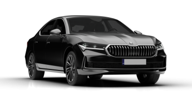 İzmir, Türkiye - 17 Nisan 2025: Koyu gri 2024 Skoda 'nın hafif ön çizimi Şeffaf arkaplanda gösterildi