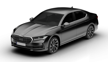  İzmir, Türkiye - 17 Nisan 2025: Koyu gri Skoda Superb 2024 