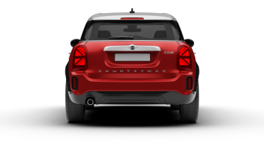 İzmir, Türkiye - 23 Nisan 2025: Kırmızı Mini Cooper Countryman 2025 'in arka perspektifi, şeffaf arkaplanda arka far, rozet ve hatchback stilini açıkça gösteriyor.