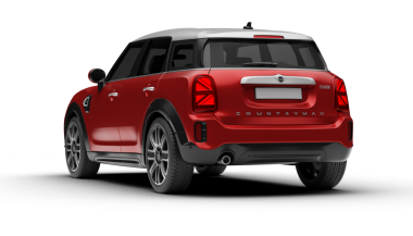 İzmir, Türkiye - 23 Nisan 2025: Mini Cooper 'ın arka sol tarafındaki 2025 saydam arkaplanda parlak ışıklar ve kıvrımlarla gösterildi.