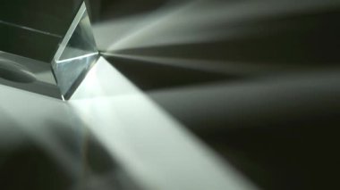 Beyaz arka planda cam prizma tarafından oluşturulan büyüleyici ışık kırıntılarını yakalayan yavaş çekim bir video, canlı bir renk yelpazesi sergiliyor