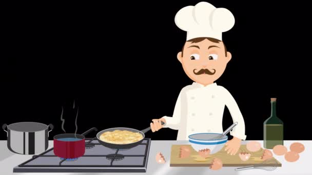 Questo Cartone Animato Mostra Buffo Chef Soffiando Padella Omelette — Video Stock