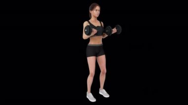 Bu 3D animasyon Dumbbell Curl 'ün nasıl yapıldığını gösteriyor