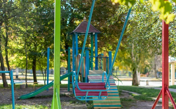 Bright Multi Colored Playground Courtyard Multi Storey Buildings Residential Area — Stock Photo, Image