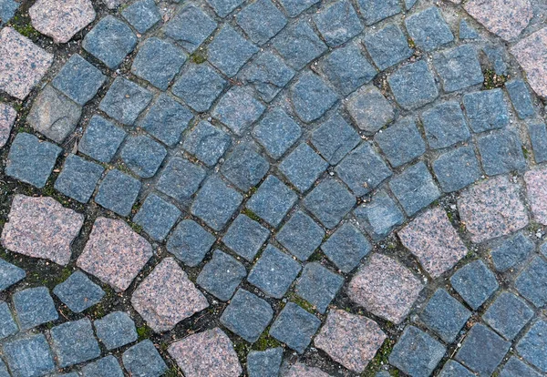 Bicolor Stone Cobblestone Granite Walking Street View — Stock Photo, Image