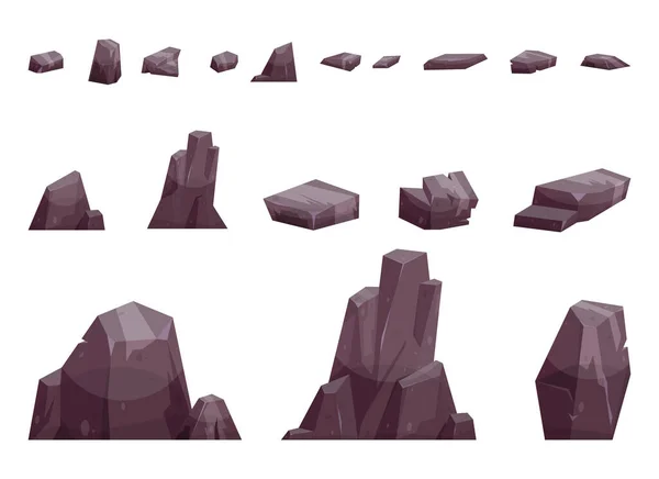 Coleção Pedras Dos Desenhos Animados Isolado Branco Pedaços Rocha Montanha — Vetor de Stock