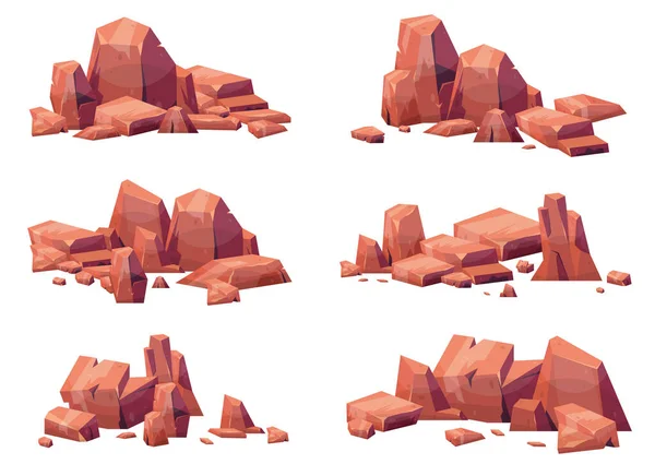 Sbírka Karikaturních Kamenů Izolovaná Bílém Kousky Horské Skály Pouštní Kameny — Stockový vektor