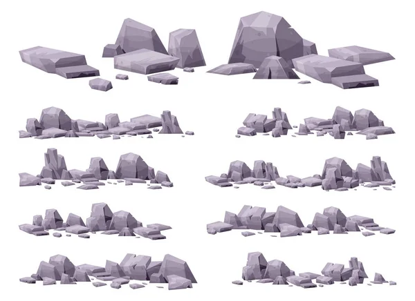 Sbírka Karikaturních Kamenů Izolovaná Bílém Kousky Horské Skály Pouštní Kameny — Stockový vektor