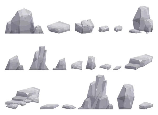 Coleção Pedras Dos Desenhos Animados Isolado Branco Pedaços Rocha Montanha — Vetor de Stock