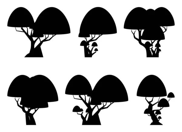 Coleção Silhueta Árvore Desenhos Animados Isolada Branco Ilustração Vetorial Árvores — Vetor de Stock
