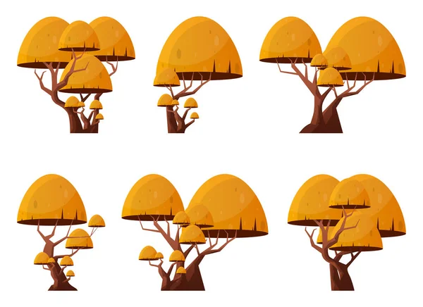 Kolorowe Drzewo Kreskówki Kolekcji Izolowane Białym Las Drzew Wektor Ilustracja — Wektor stockowy