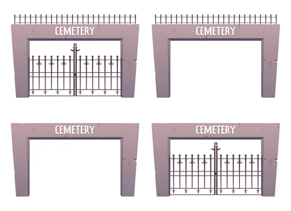 Вход Кладбище Стальные Каменные Ворота Мультяшном Стиле Векторная Иллюстрация Изолирована — стоковый вектор