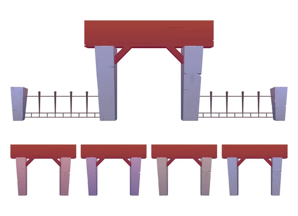 Karikatür Tarzında Beton Ahşap Çelikten Yapılmış Kapılar Çitler Vektör Illüstrasyonu — Stok Vektör