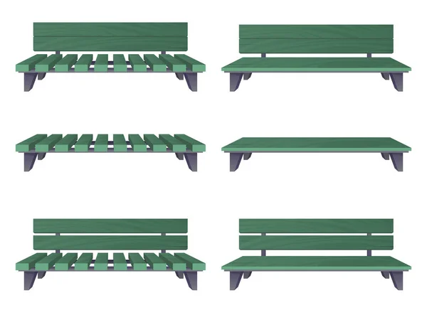卡通风格矢量图像中的公园长椅集合 在白色上隔离 — 图库矢量图片