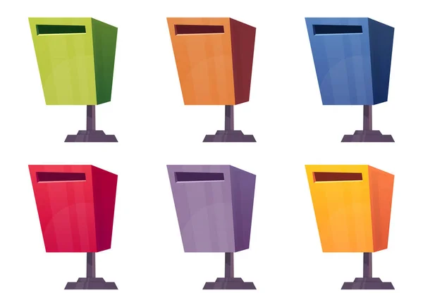 Çizgi Film Stili Vektör Illüstrasyonundaki Renkli Çöp Kutuları Beyaz Üzerine — Stok Vektör