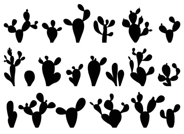 Silhouette Dessin Animé Désert Cactus Plantes Isolées Sur Blanc — Image vectorielle