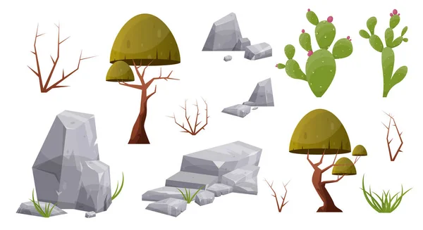 Συλλογή Χλωρίδας Ερήμου Βράχους Βουνού Φυτά Κάκτους Δέντρα Θάμνους Και Royalty Free Διανύσματα Αρχείου