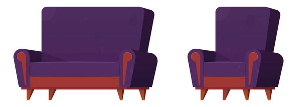 Cartoon Sessel Und Sofa Vektor Illustration Isoliert Auf Weiß — Stockvektor