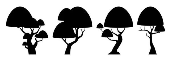 Collection Silhouette Arbre Dessin Animé Isolé Sur Blanc Illustration Vectorielle — Image vectorielle