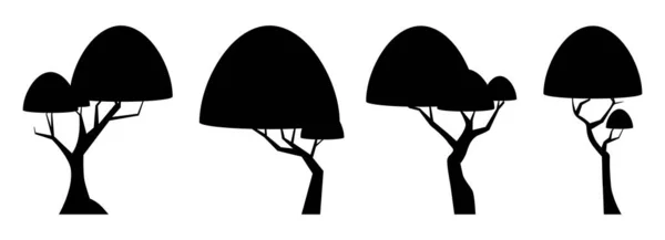 Cartoon Baum Silhouette Sammlung Isoliert Auf Weiß Vektorillustration Für Waldbäume — Stockvektor