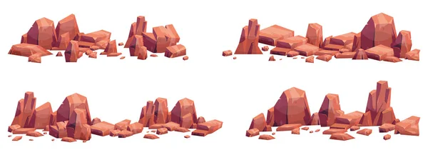 Colección Piedras Dibujos Animados Aislados Blanco Piezas Roca Montaña Piedras — Archivo Imágenes Vectoriales