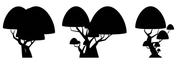 Tecknad Träd Silhuett Samling Isolerad Vitt Skogsträd Vektor Illustration — Stock vektor
