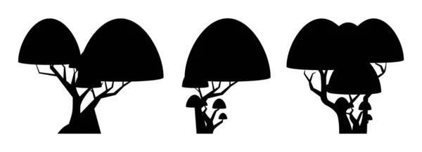 Cartoon Baum Silhouette Sammlung Isoliert Auf Weiß Vektorillustration Für Waldbäume — Stockvektor