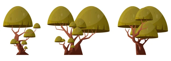 Bunte Cartoon Baum Sammlung Isoliert Auf Weiß Vektorillustration Für Waldbäume — Stockvektor