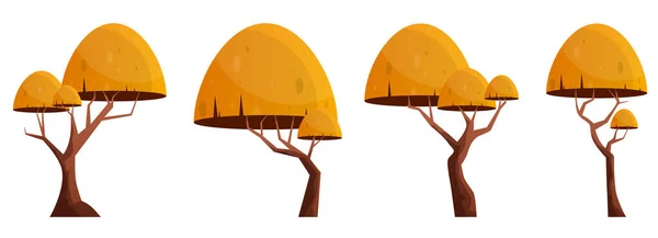 Barevná Kreslená Sbírka Stromů Izolovaná Bílém Vektorová Ilustrace Lesních Stromů — Stockový vektor