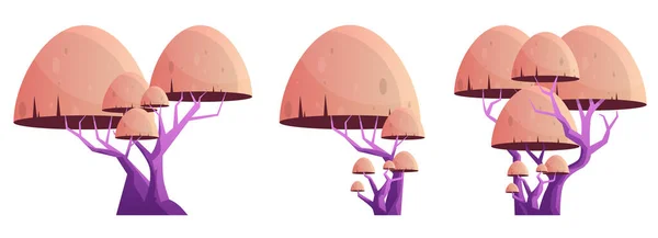 Färgglada Tecknad Trädsamling Isolerad Vitt Skogsträd Vektor Illustration — Stock vektor