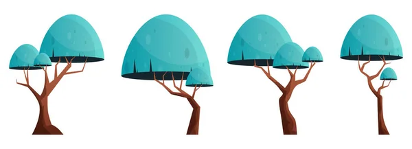 Kolorowe Drzewo Kreskówki Kolekcji Izolowane Białym Las Drzew Wektor Ilustracja — Wektor stockowy