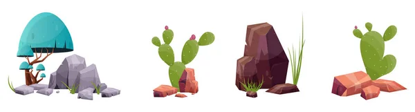 Desert Rock Plants Different Colors Vector Illustration Isolated White — Vetor de Stock