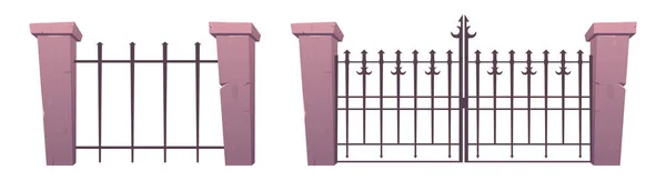 Eingangstore Und Zaun Aus Stahl Und Beton Comic Stil Vektor — Stockvektor