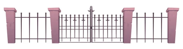 Eingangstore Und Zaun Aus Stahl Und Beton Comic Stil Vektor — Stockvektor