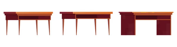 Office Wooden Desks Work Collection Cartoon Wooden Tables Vector Illustration — 스톡 벡터