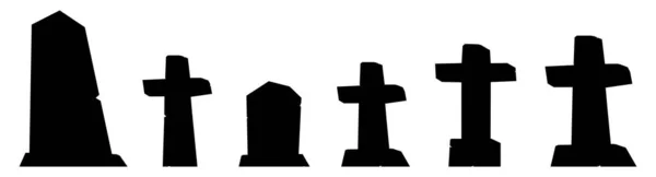 Σιλουέτα Γοτθικές Επιτύμβιες Στήλες Και Πέτρινοι Σταυροί Σταυροί Νεκροταφείου Μαυσωλείο — Διανυσματικό Αρχείο