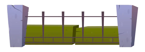 Steel Fence Concrete Posts Cartoon Style — Vetor de Stock